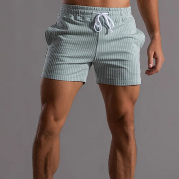 Men's cotton shorts with vertical stripes - Military green